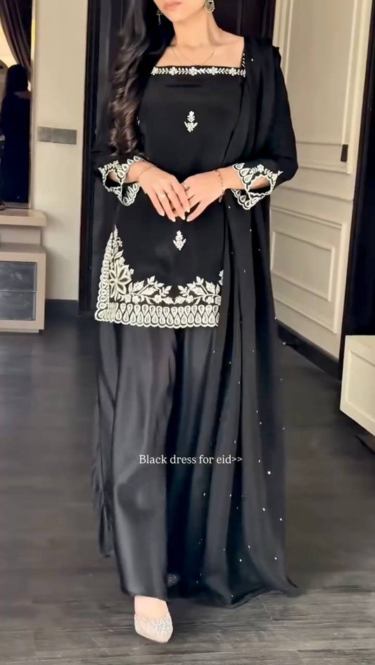Heavy Natural Crep Designer Ladies Palazzo Suit, 3-Piece Set