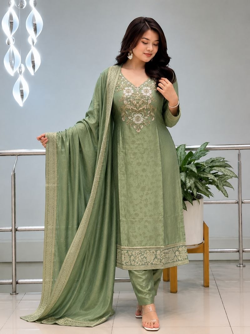Featuring Beautiful Suit Sets in pure Malay Glass Tissue with Kanjivaram Hand Work Nack Suit Set